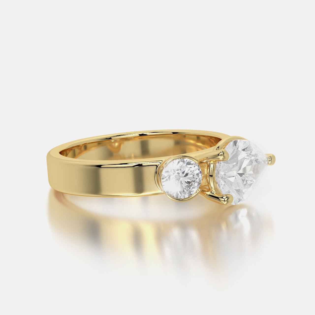 Artistic macro view capturing the intricate prong settings and light-catching facets of both solitaires in EVA GEMS’ signature style.