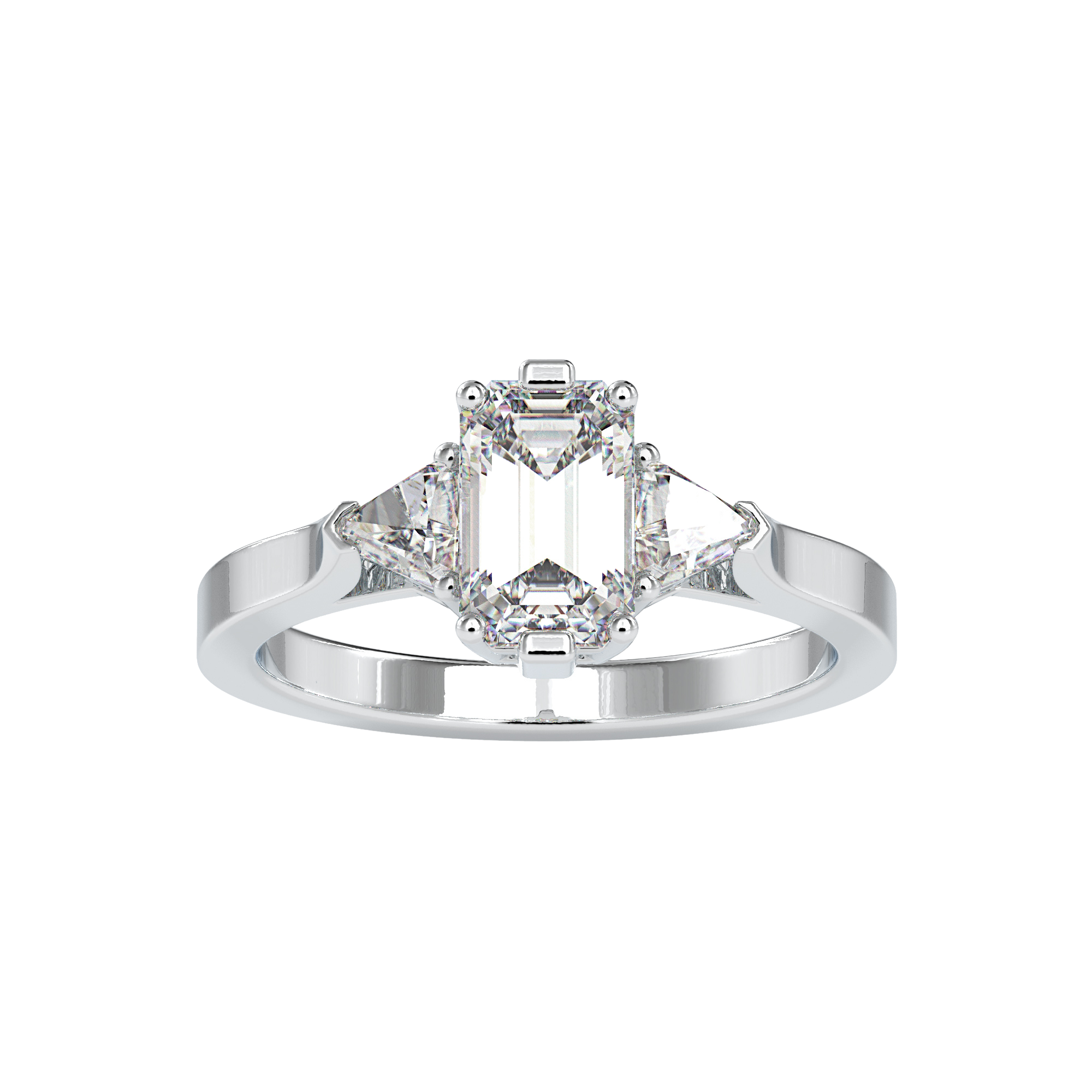 Exquisite emerald trilogy ring for women, available at EVA GEMS Dubai
