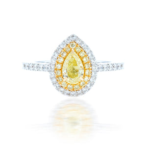 1.31CTS PEAR SHAPE FANCY YELLOW HALO DIAMOND ENGAGEMENT RING