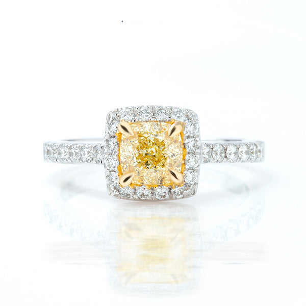 1.54CTS Fancy Yellow Halo Diamond Ring | Best Engagement Ring in Dubai