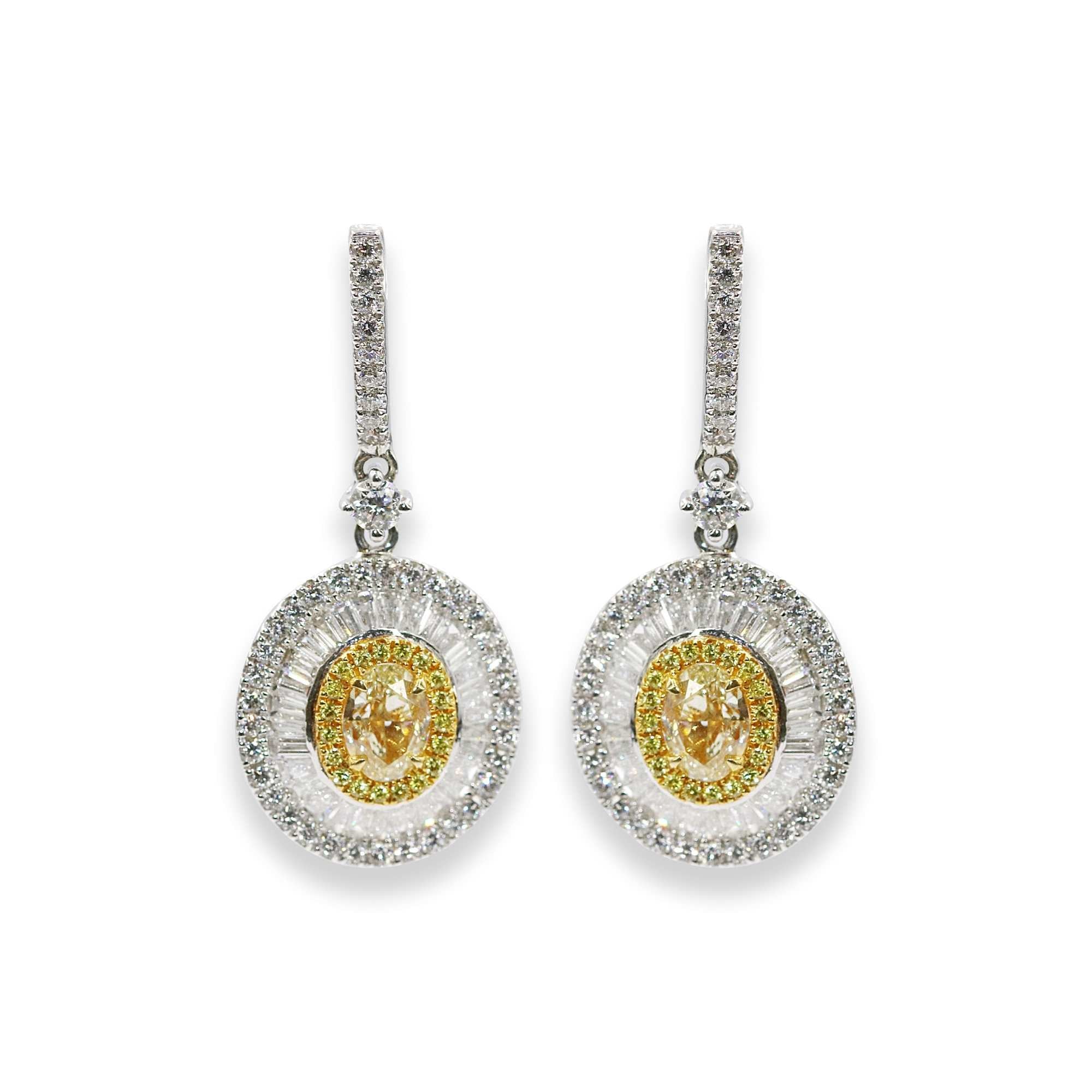 أقراط ألماس صفراء فاخرة بيضاوية الشكل للنساء